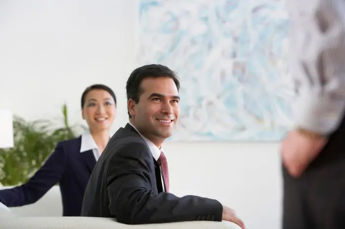 business colleagues in a lobby area