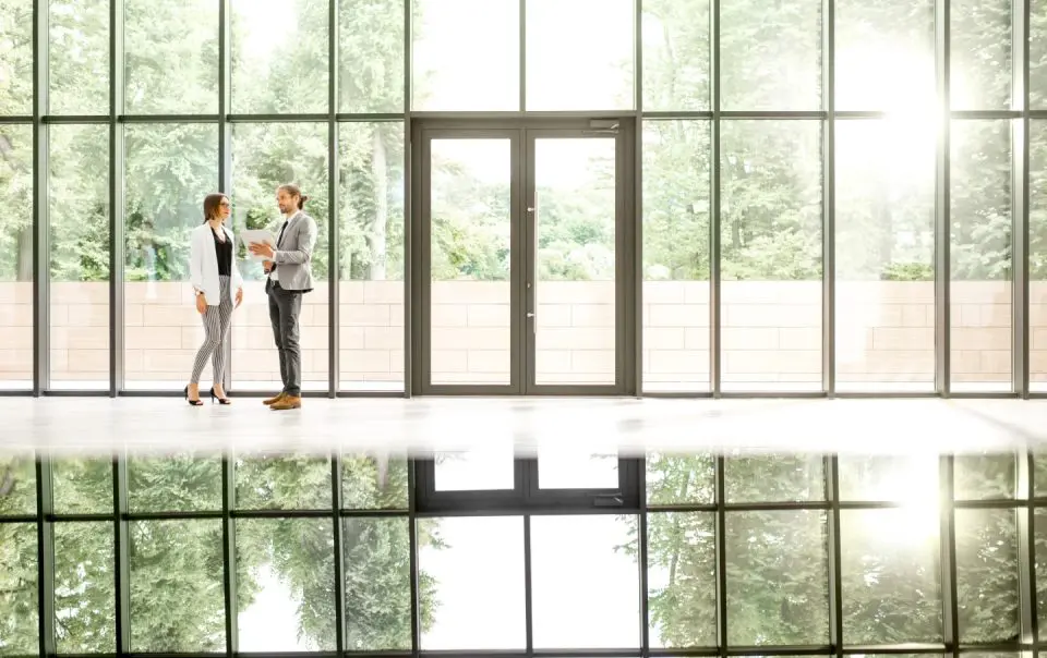 business couple at the beautiful office hall