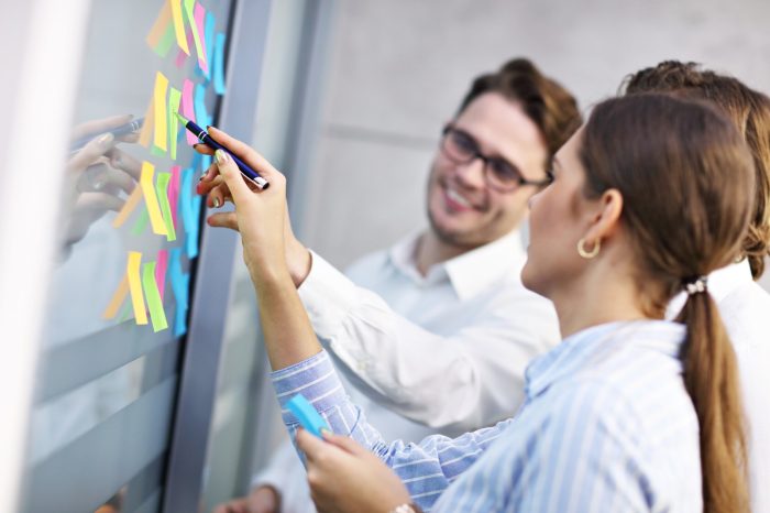 group of business people brainstorming their ideas